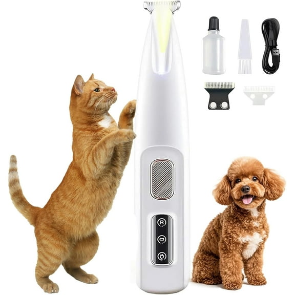 Belvedir Cat Paw Grooming Trimmer Quiet, Waterproof Rechargeable Cats Shaver, Pet Clipper for Dog & Cats for Matted Fur Quiet with LED Light, Cat Shaver for Paws, Ears, Face, Rump (1set)
