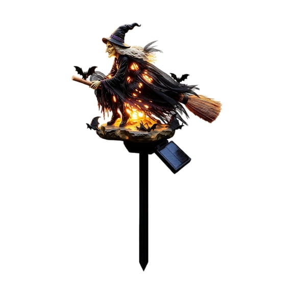 17.7 Inch Halloween Witch Garden Wind Spinner with Solar Light, Metal Outdoor Yard Stake Decoration, Spooky Lawn Ornament for Garden Patio Pathway Fall Decor