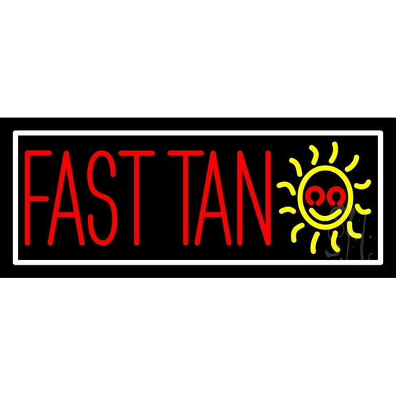 Fast Tan With White Border LED Neon Sign 13 x 32 - inches, Black Square Cut Acrylic Backing, with Dimmer - Bright and Premium built indoor LED Neon Sign for Defence Force.