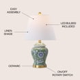 thumbnail image 4 of JONATHAN Y Penelope 22" French Country Cottage Ceramic/Iron Chinoiserie Floral Ginger Jar LED Table Lamp, Green/White, JYL3005E, 4 of 7