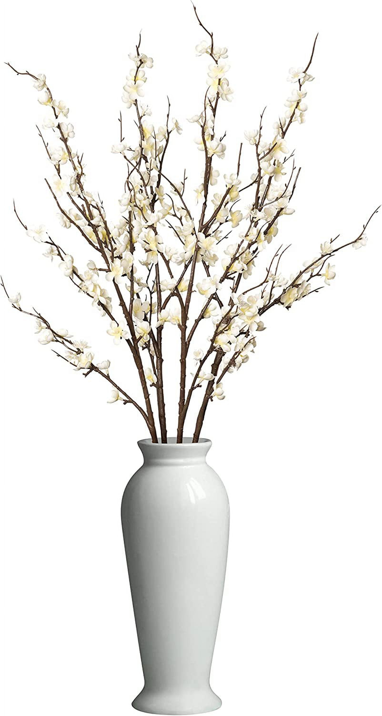 Artificial Plum Blossom Fake Silk Cherry Blossom Branches Flowers,Faux Long Stems Wintersweets Arrangement for Wedding Home Office Bedroom Spring Party Decor(White)