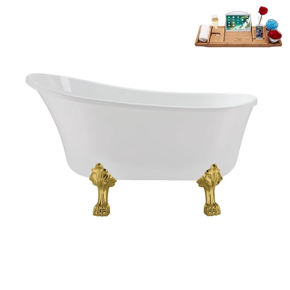 51'' Streamline N373GLD-IN-GLD Soaking Clawfoot Tub and Tray with Internal Drain