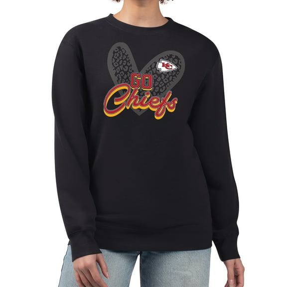Women's G-III 4Her by Carl Banks Black Kansas City Chiefs Leopard Heart Pullover Sweatshirt