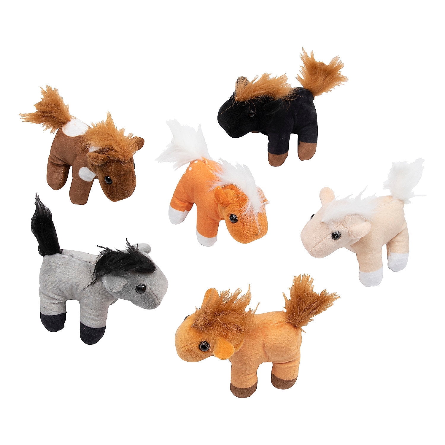 Fun Express Plush Realistic Horses - Soft and Detailed Party Favors - Perfect for Birthday Parties Prizes Gifts - Playtime and More - Fun Colorful Kid - Friendly Design - 12 Pieces