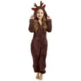 thumbnail image 2 of KAUOD Teen Girls Christmas Fuzzy Jumpsuits Fleece Sherpa Soft Warm Hooded Onesie Kids Plain Cute Zip up Winter Bodysuits, 2 of 5