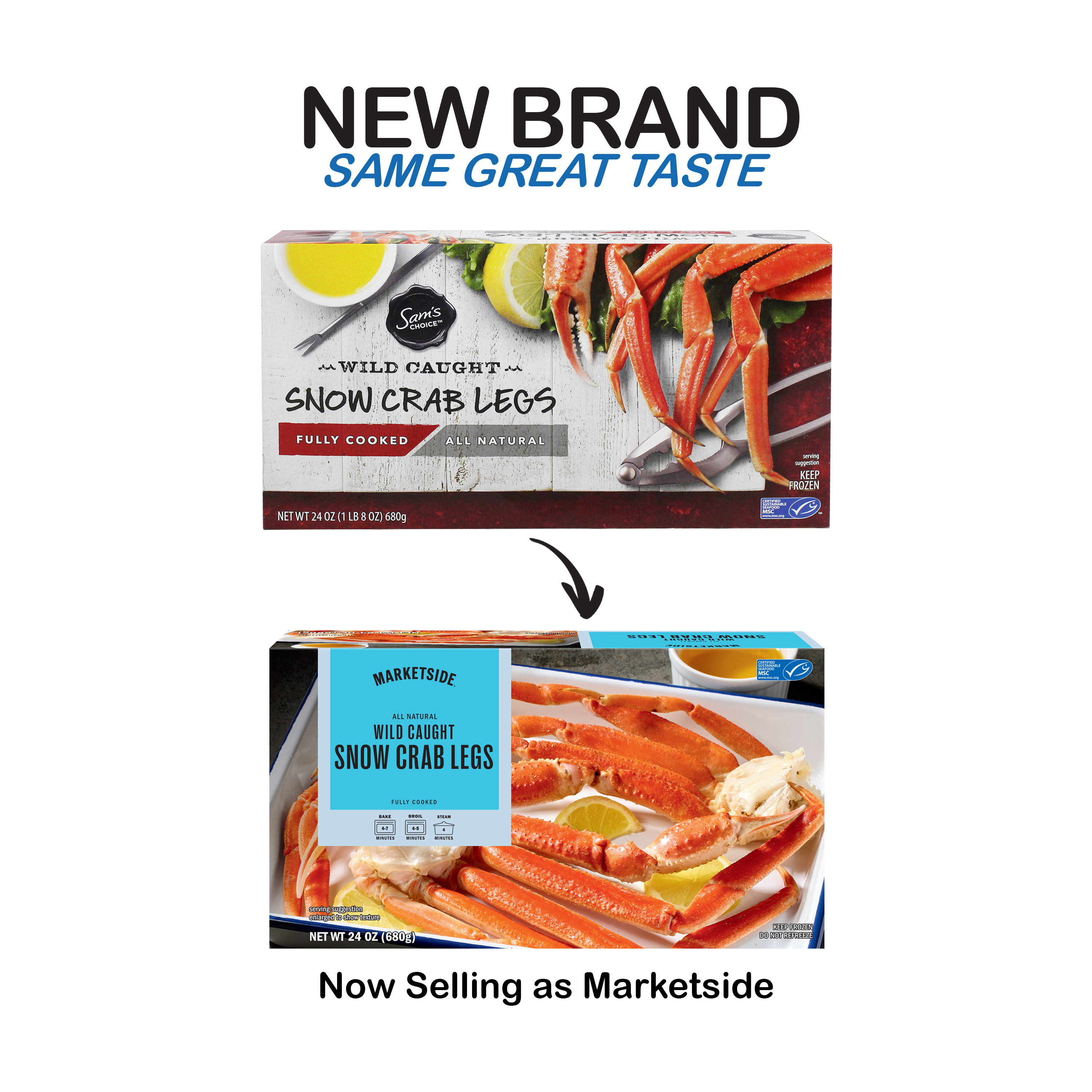 Marketside Frozen Cooked Snow Crab Legs, 1.5 lb Box, Contains Shellfish