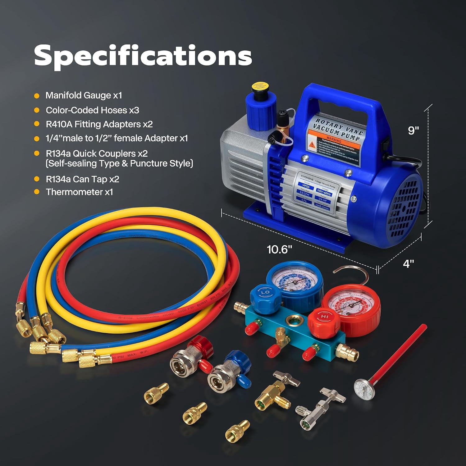SPECSTAR 110V 1/4 HP 3.5CFM Single Stage Rotary Vane Air Vacuum Pump Kit,Blue