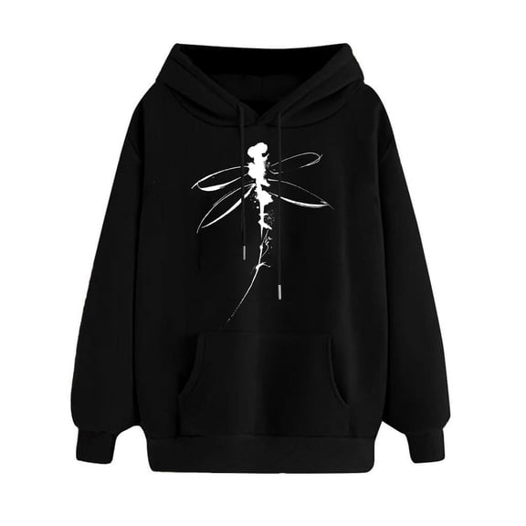 Htigea Graphic Sweatshirts for Women Drawstring Pullover Hoodies | Front Pocket, Long Sleeve, Hooded, Ribbed Cuffs, Loose Casual Tops Black S