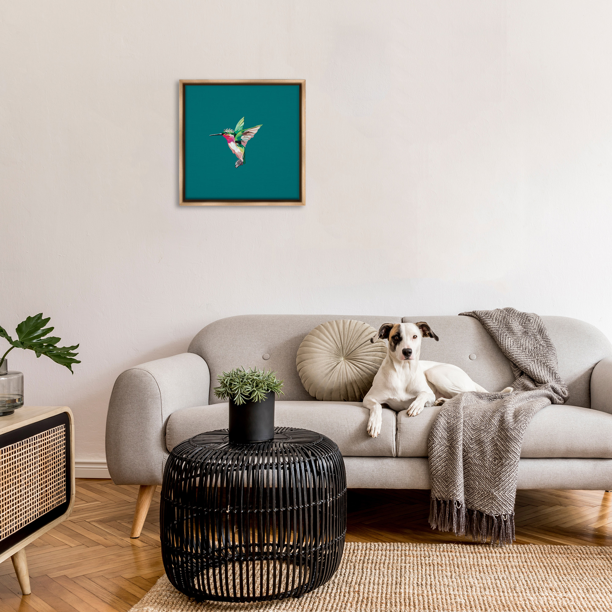 Stupell Industries Hummingbird with Crown Animals & Insects Painting Brown Floater Framed Canvas Art Print Wall Art, 25 x 25