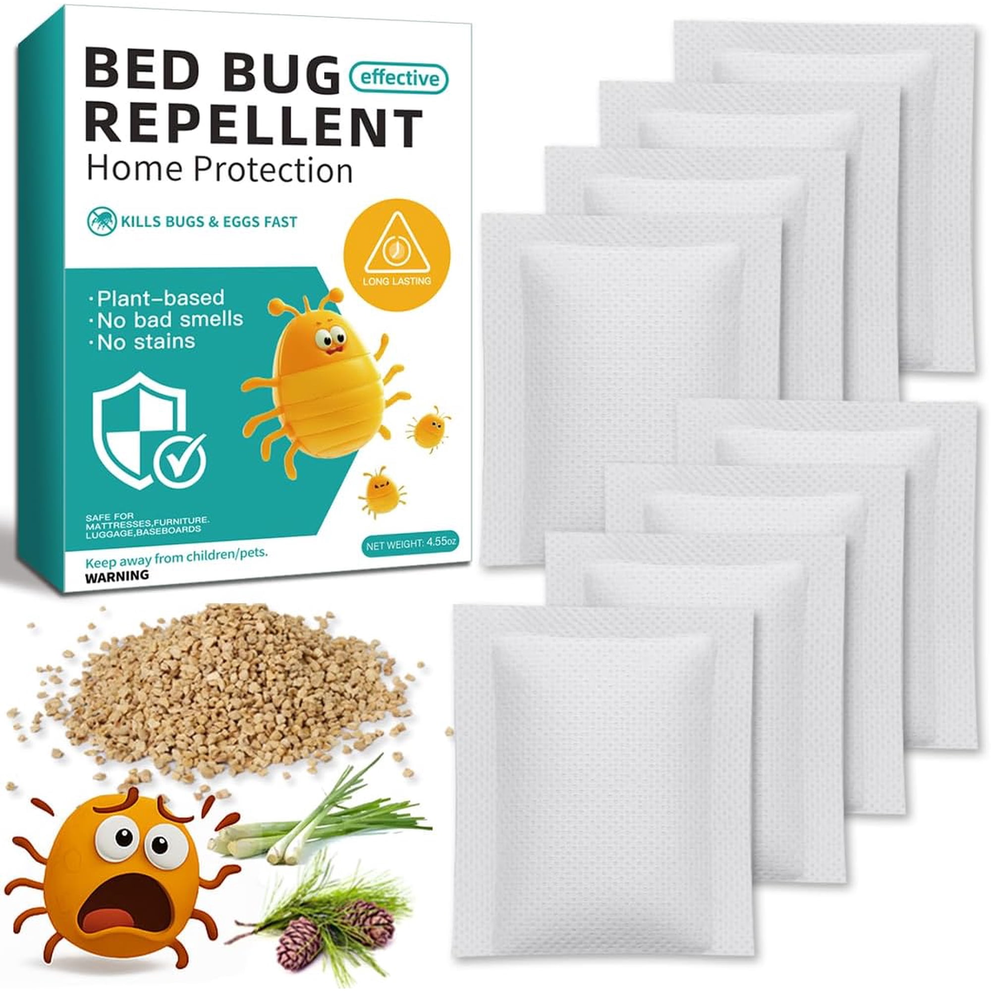8 Pack Bed Bug Repellent, Natural Citronella & Lemongrass Plant-Based Formula, Deter Bugs Eggs, Lasting Protection 2 Months for Mattress Furniture Luggage, Non-Toxic Family Safe