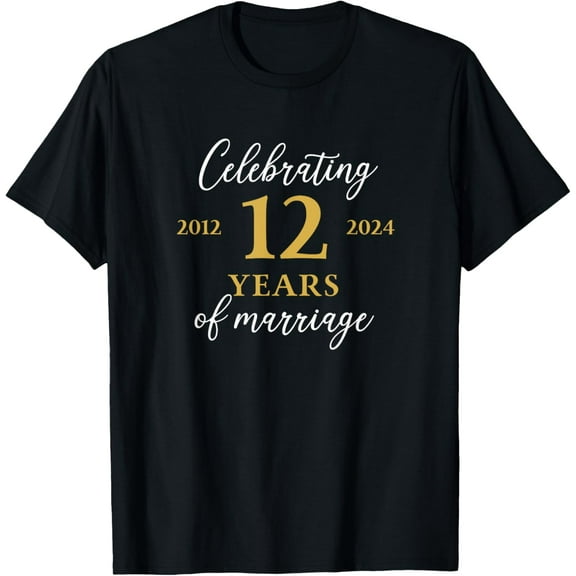 Funny 12 Years of Marriage 2012 12th Wedding Anniversary T-Shirt men and women can wear, black, white, gifts