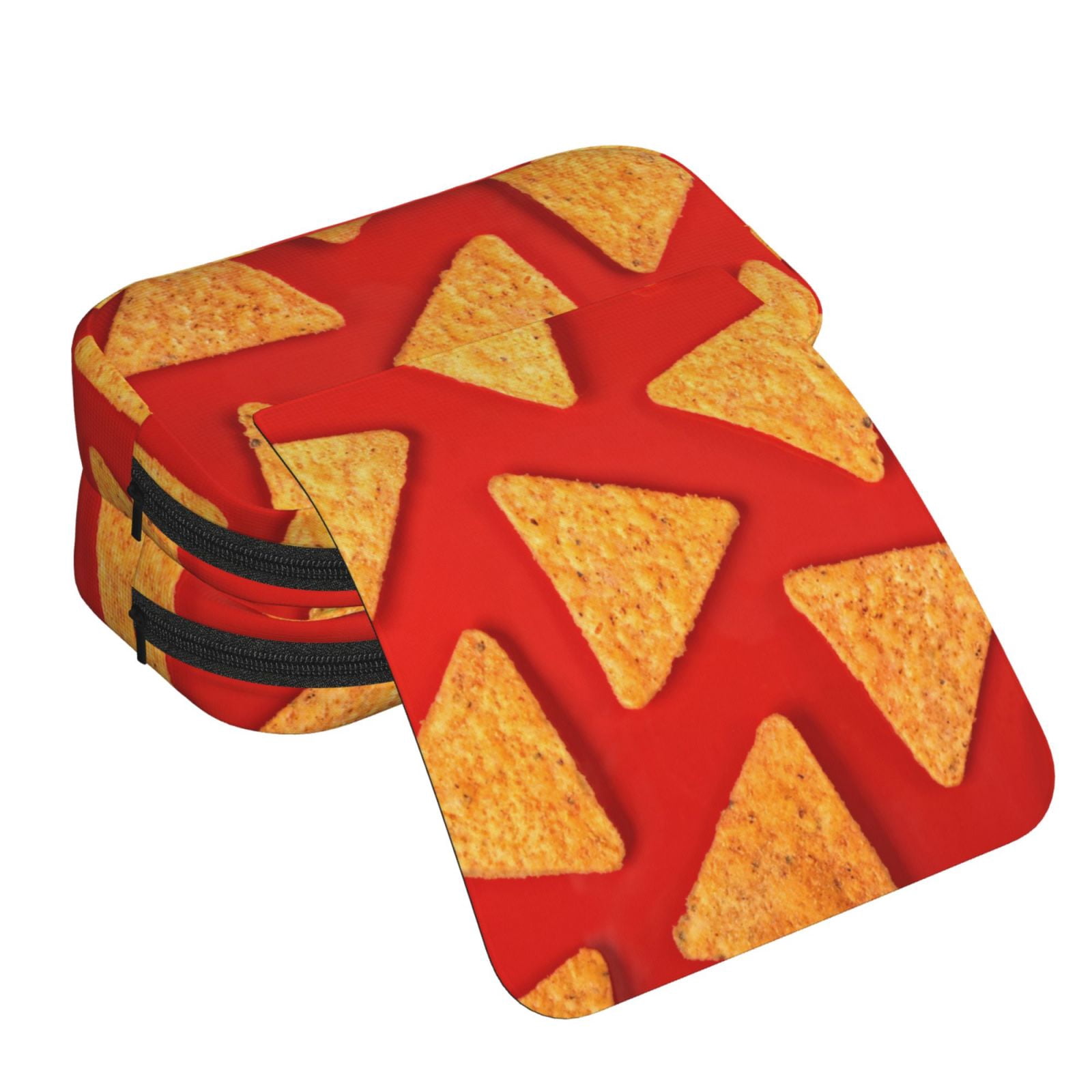 Rateoe Tortilla chips Pattern Double Clamshell Pen Case, Storage Organizer with Two Zipper Compartments– Holds Up to 50 Pencils & Pens