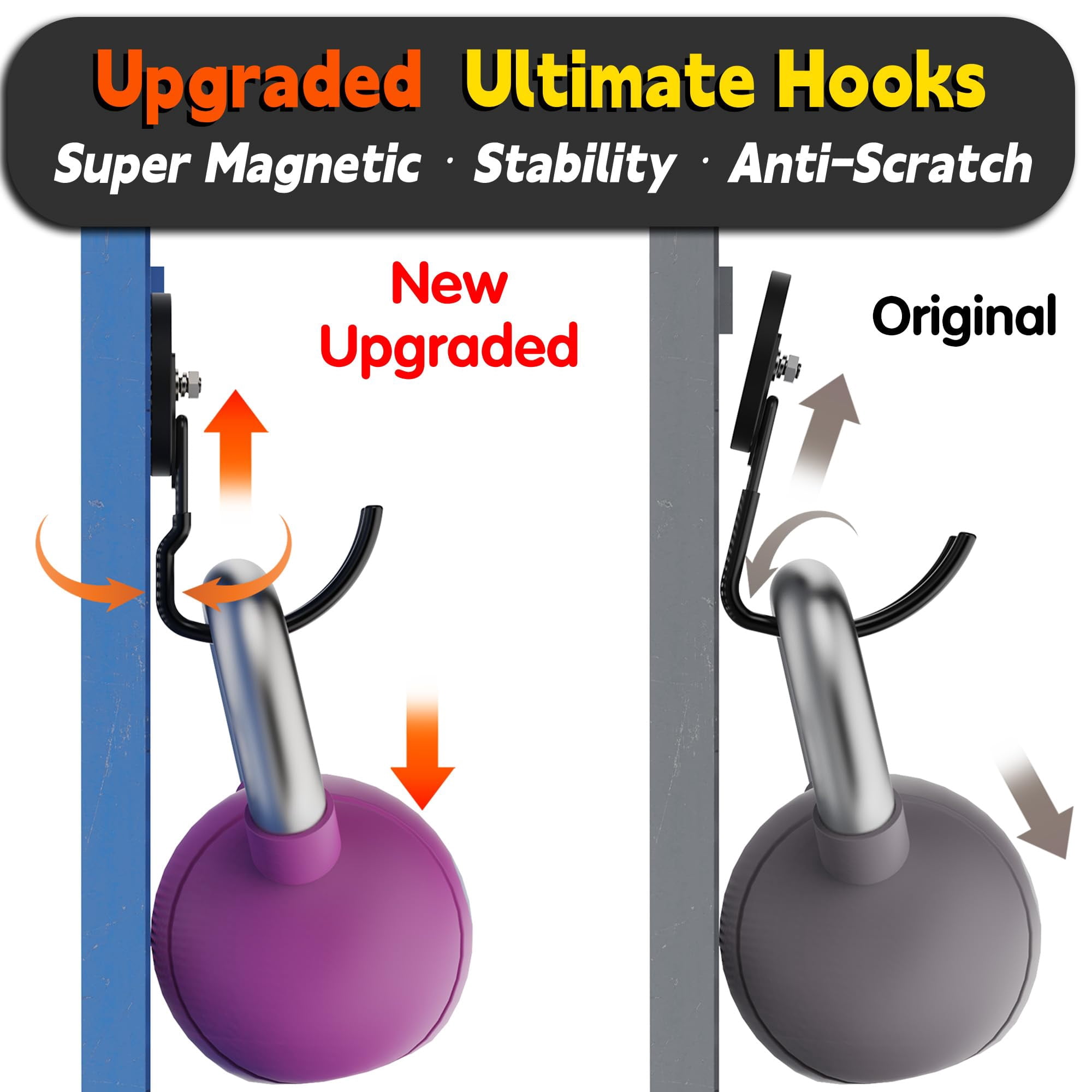 ULIBERMAGNET New Upgraded Extra Large Magnetic Hooks,2 Pack Heavy Duty Ultimate Magnetic Hooks for Metal Cabinet,Pegboard,Garage Shelve,Tool Shed,RV,Shipping Containers (Black/3.46inch)