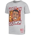 thumbnail image 2 of Youth Mitchell & Ness Hakeem Olajuwon Gray Houston Rockets Hardwood Classics King of the Court Player T-Shirt, 2 of 3
