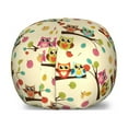 thumbnail image 1 of Owl Print Storage Toy Bag Chair, Cartoon Pattern of Birds on Branches and Colorful Fallen Leaves, Stuffed Animal Organizer Washable Bag, Small Size, Cream and Multicolor, by Ambesonne, 1 of 3