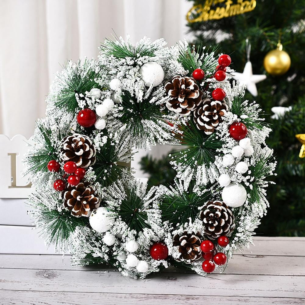 Details about   Christmas Wreath Artificial Flushed Snowflake Leaves Red Bells Home Decor 22" 