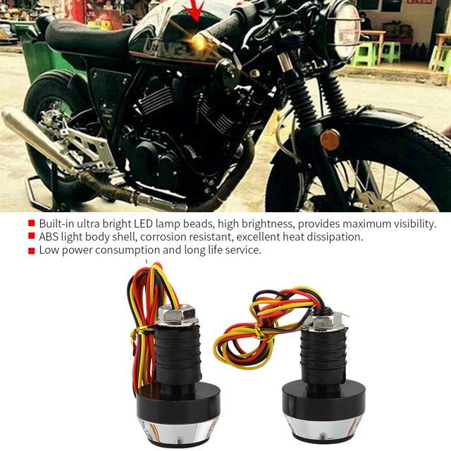 Qiilu Handlebar Light Grip, ABS DC12V Motorcycle LED Turn Signal Lamp Grip Bar End Plug Handlebar Light White + Yellow