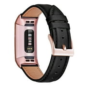 WFEAGL Charge 4 & Charge 3 & Charge 3 SE Band for Leather Band Black/Rose Gold