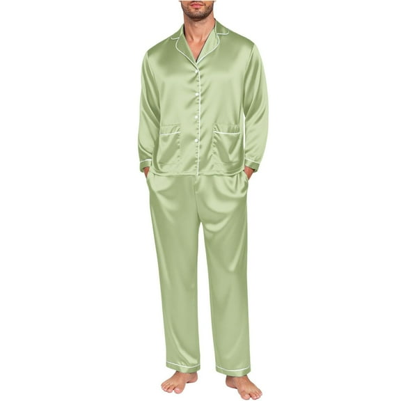 SRZYMJ Mens Silk Satin Pajamas Set Long Sleeve Sleepwear Button-Down Pj Two-piece Loungewear with Long Pants