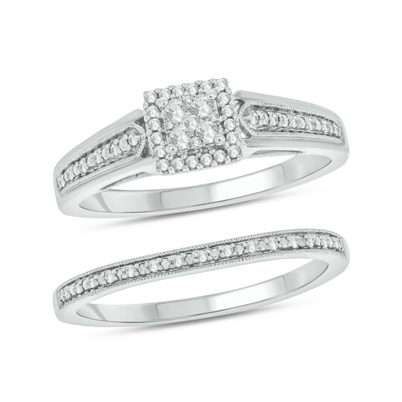 Cali Trove Sterling Silver 1/5ct TDW Round Shape Natural Diamond 2 Piece Claddagh Bridal Ring Set Size 6