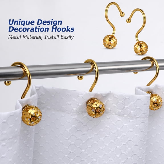BESTYASH Set of 12 Stainless Steel Shower Curtain Hooks with Golden Electroplated for Bathroom