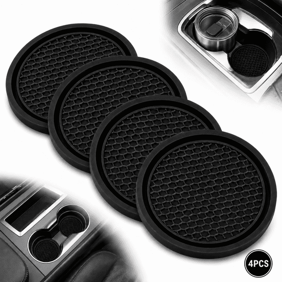 Emlimny Car Non-Slip Cup Coaster, 4PCS Universal Non-Slip Cup Holders Embedded in Ornaments Coaster, Car Interior Accessories, Black