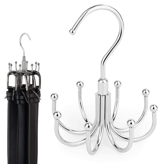 Belt Hanger, Rotatable Belt Rack Closet Accessories Organizer, Maximum 24 Storage Capacity, Hanging Holder Storage Hook for Belt, Bra, Tank Top, Tie, Scarf, Purse, Silver