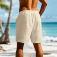 thumbnail image 4 of Men's Linen Elastic Waist Lounge Shorts Solid Beach Golf Shorts with Pockets Casual Drawstring Summer Shorts Beige, 4 of 8