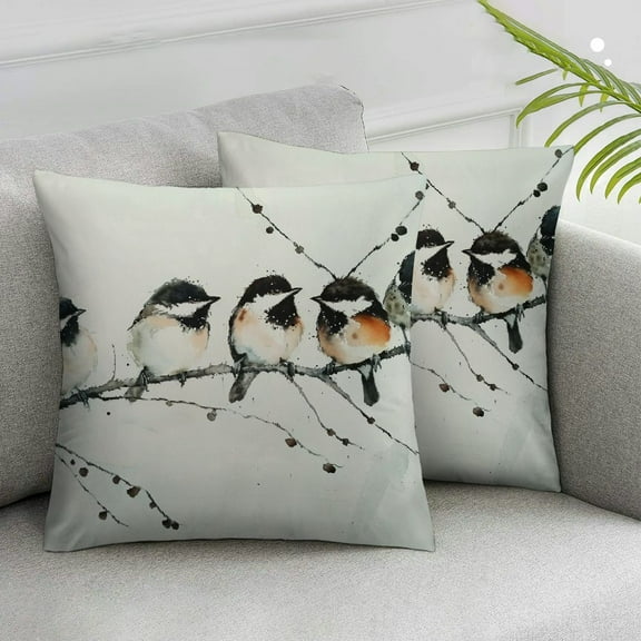 JRXY Set of 2 Throw Pillow Covers Watercolor Bird Branch Pillow Case Farmhouse Vintage Decorative Cushion Cover for Sofa Couch Bedroom Living Room Garden Chair ( Bird 01) White