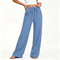 thumbnail image 2 of Wlynlyn Women Wide Leg Cotton Linen Pants with Pocket High Waisted Lounge Palazzo Pants Beach Vacation Trousers(4X-Large,Blue), 2 of 8