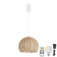 thumbnail image 1 of FSLiving Dimmable Hanging Light with Rechargeable Battery Operated LED RGB Bulb Linen Rattan Hollow Double Lampshade Pendant Light Timing Lamp for Bar Party Courtyard Nightstand Camping - 1 Lamp, 1 of 7