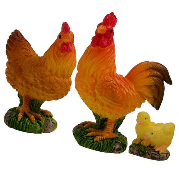 Assorted Color Chicken Crafts Set of 3 Resin Decorative Small Animals for Home Decor 4.5 inch