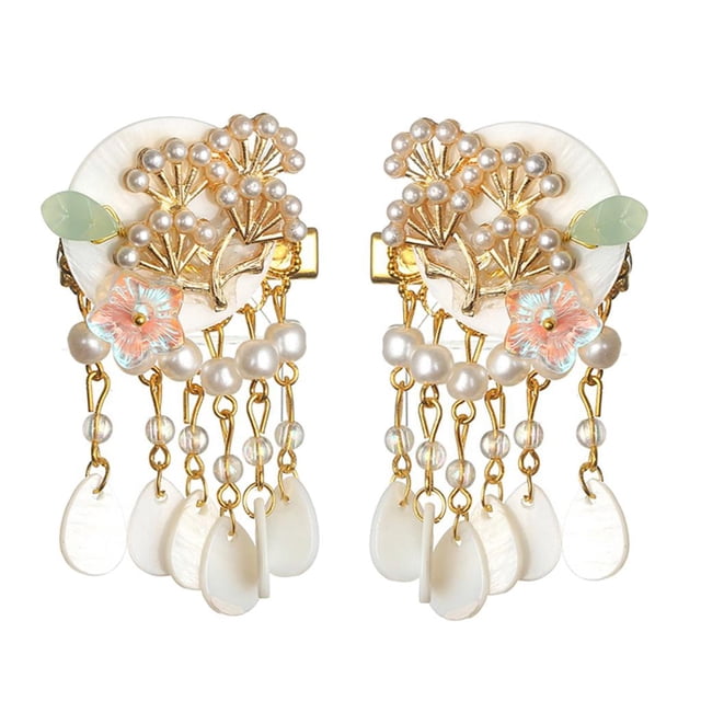 Pinza de Pelo de Flores Horquilla de Cabello con Cuentas Borlas de Perlas de dorado Yuyangstore Pinzas de pelo chinas para mujeres