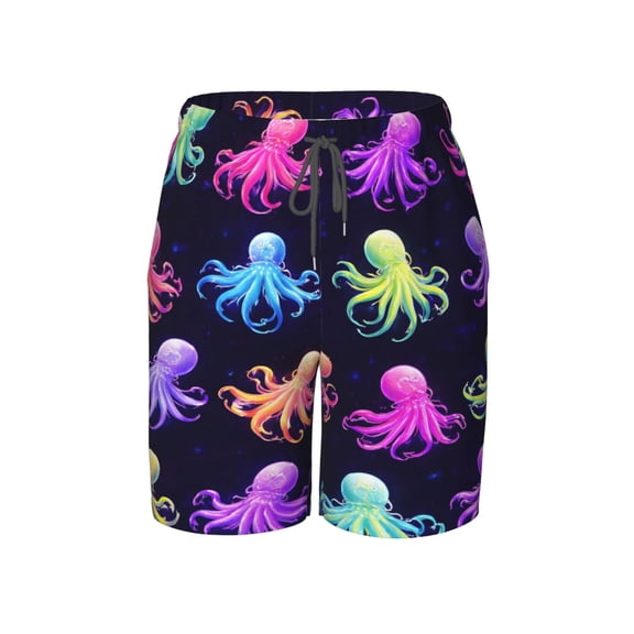 Neon Octopus Beach Pants Teen Shorts with Mesh Lining and Drawstring