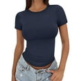 thumbnail image 2 of Tittly T Shirts for Women Going Out Tops Women's Crop T Shirt Girls Summer Pullover Top Women's Thin Round Neck Fashion Short Sleeves Spring Tops for Women Tshirts Shirts Navy S, 2 of 7