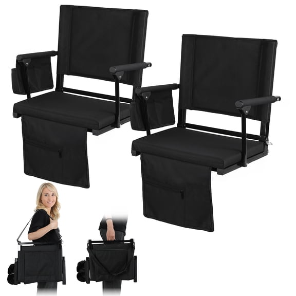 Portable Stadium Seat with Back Support & Cup Holders-Heavy Duty 350lbs Capacity,Folding Bleacher Chair for Football,Basketball Games,Concerts,and Outdoor Events,Lightweight