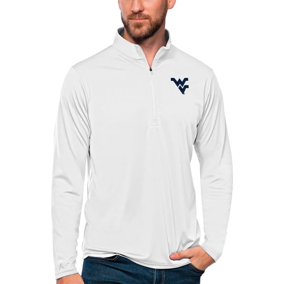 Men's Antigua White West Virginia Mountaineers Tribute Quarter-Zip Top