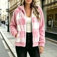 thumbnail image 2 of QIYAGBSA Plaid Jackets for Women Hooded Full Zip Sherpa Fleece Color Block Long Sleeve with Patch Pockets Warm Winter Coats Fall Layer, 2 of 7