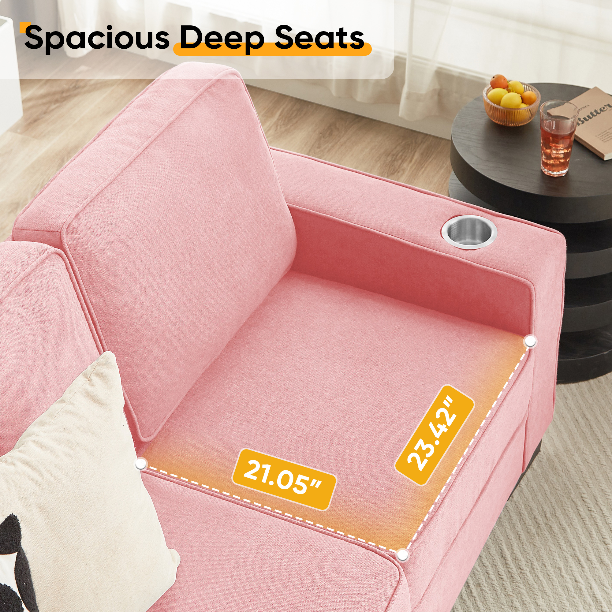 Lunale 83" Velvet Sofa with Cup Holders, Modern 3-Seater Couch for Living Room, Apt., Pink