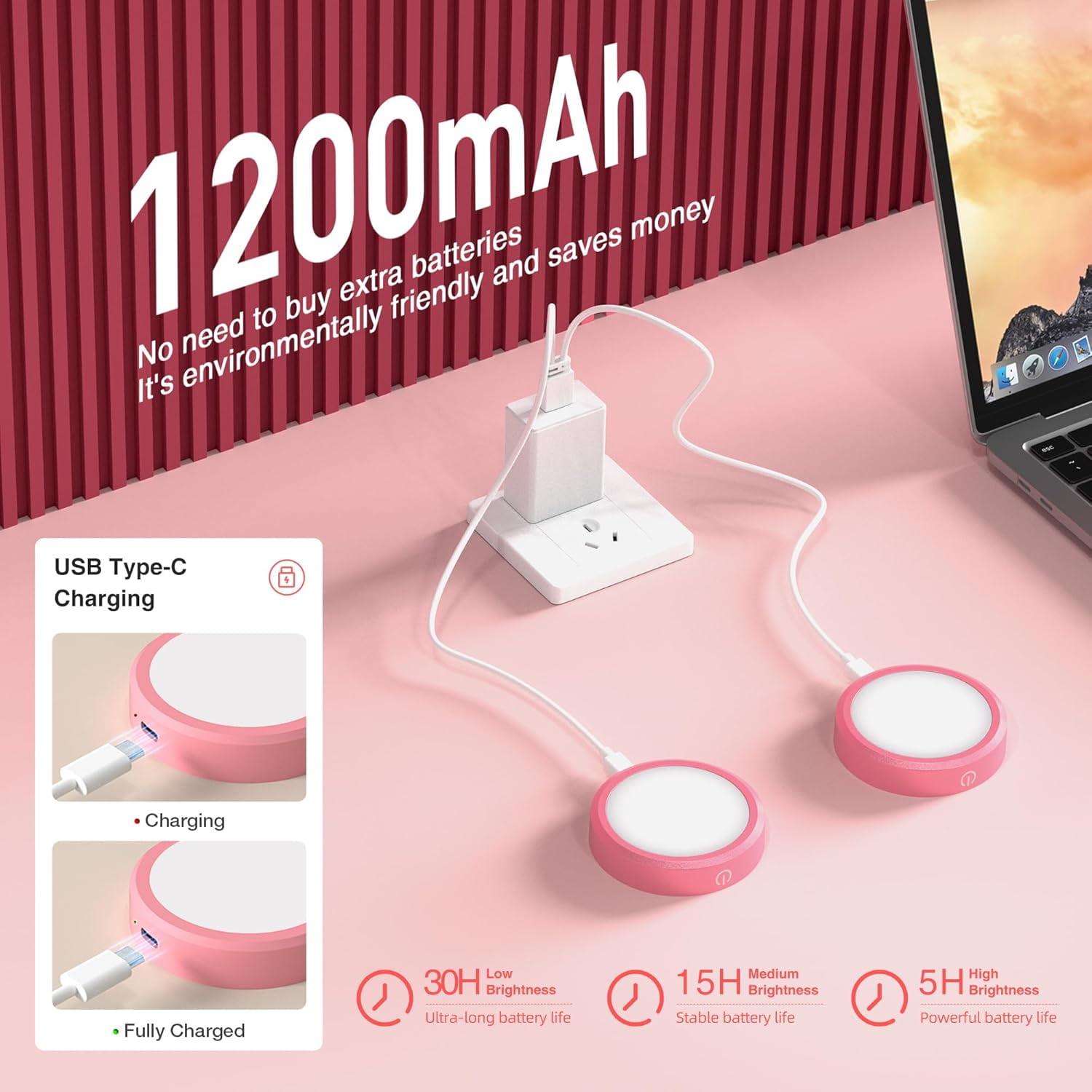 JJEAN-Rechargeable Puck Lights with Remote Control,LED Under Cabinet Light with Full-Screen,3 Color Temperatures Stick On Light Wireless, Tap Lights for Kitchen,Cabinet,Counter,Closet,Shelf,2 Pack, P