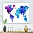 thumbnail image 2 of Designart 'Blue and Purple Map Of The World' Modern Framed Canvas Wall Art Print, 2 of 5