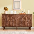 thumbnail image 3 of WIRRYTOR 59" Vintage Sideboard Cabinet with Floral Embossed Doors, 4 Doors Accent Storage Buffet Credenza TV Stand with Solid Wood Legs, Walnut, 3 of 10