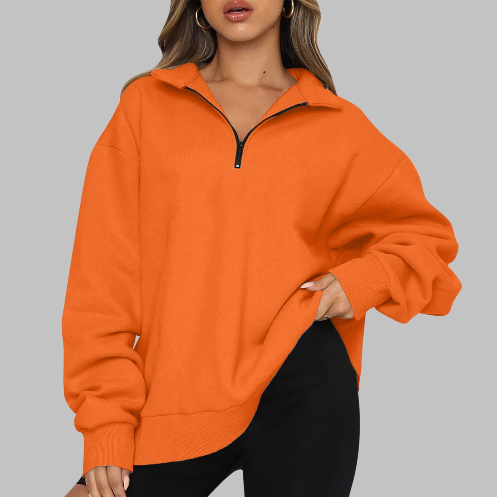 Hfyihgf Womens Quarter Zip Oversized Sweatshirts Long Sleeve Solid Color  Hoodie Drop Shoulder Workout Teen Girls Fall Y2K Pullover Tops Orange XXL -  Walmart.com