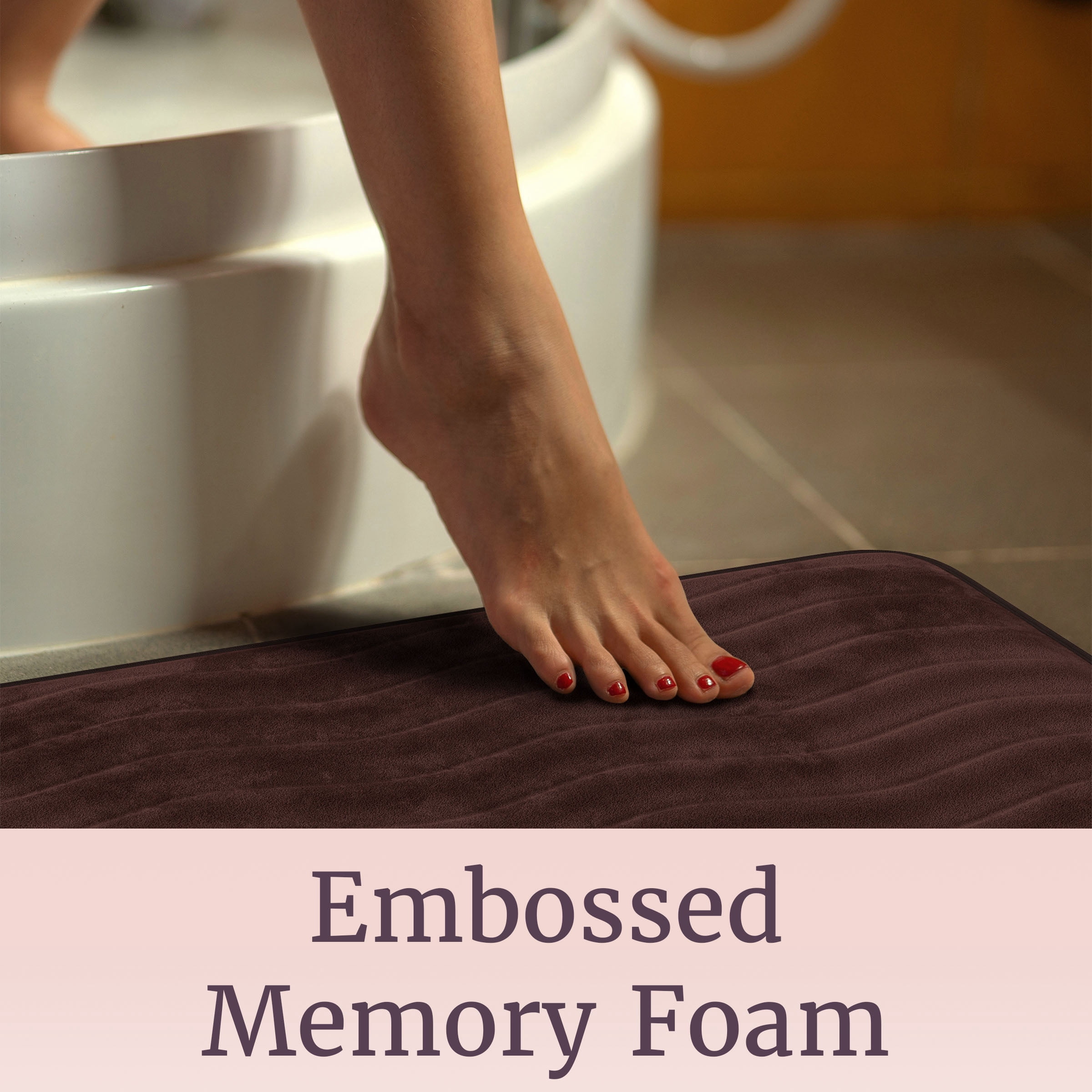 Lavish Home Set of 2 Bathroom Rugs – Non-Slip Memory Foam Bath Mats, Brown