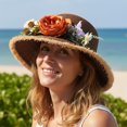 thumbnail image 2 of Jiibva Summer Straw Hat for Women Large Brim Color Matching Sun Hat with Flower Decoration Travel Foldable Bucket Hat for Outdoor, 2 of 7