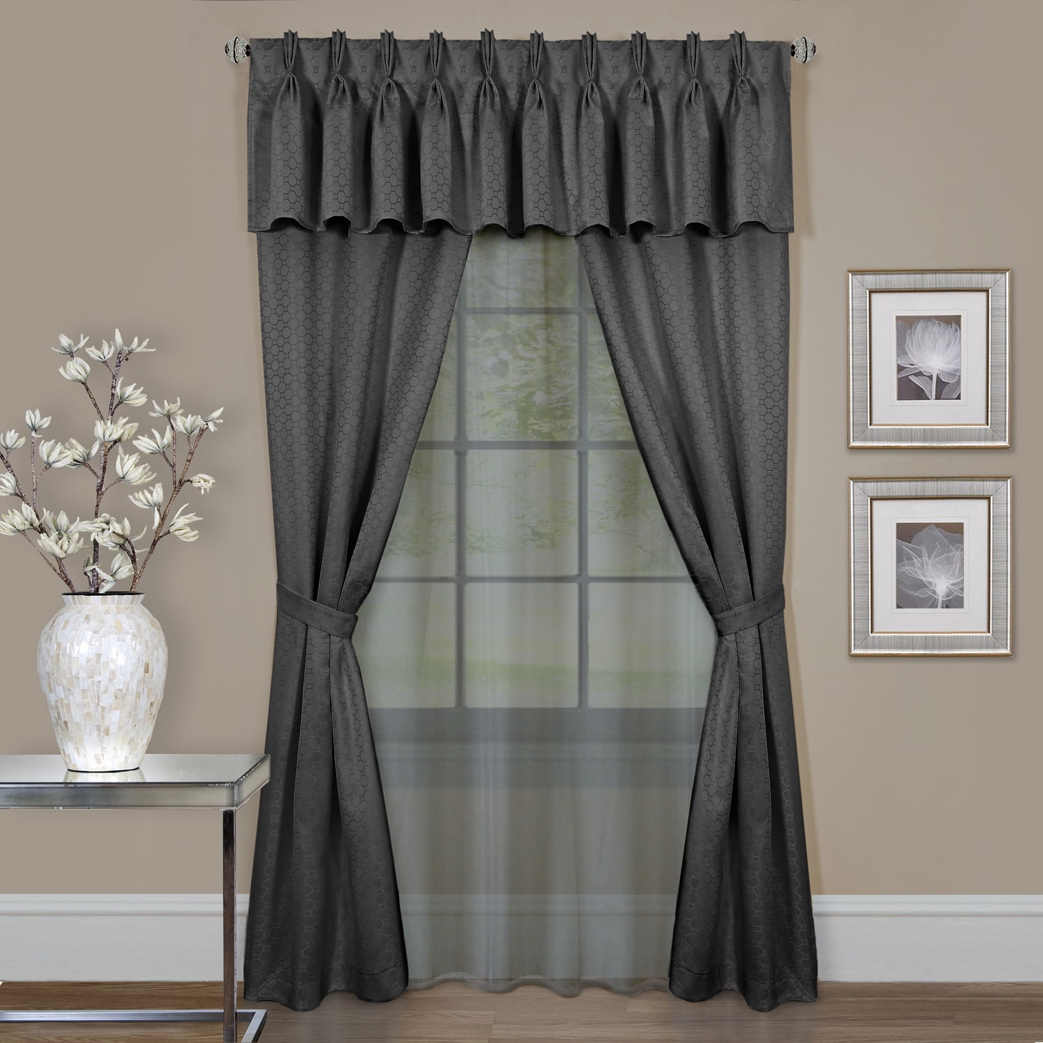 Unique 5 Piece Complete Window Curtain Set With Tiebacks Assorted Colors 