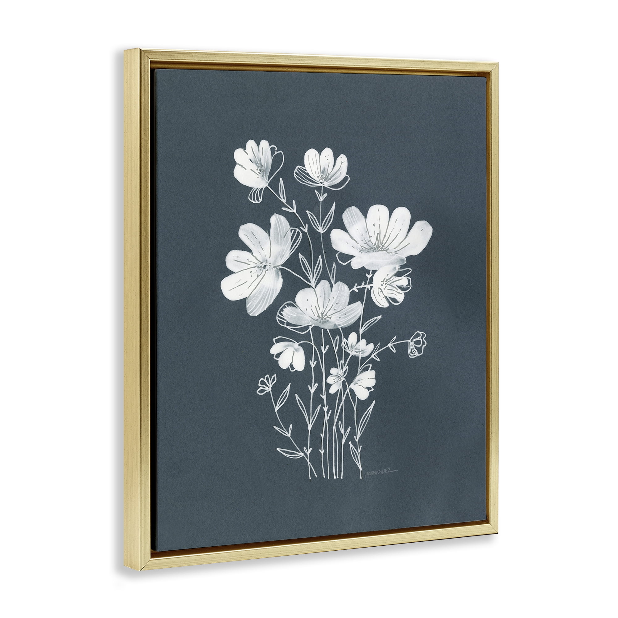 Stupell Industries White Simple Florals Plants & Flowers Painting Gold Floater Framed Canvas Art Print Wall Art, 25 x 31