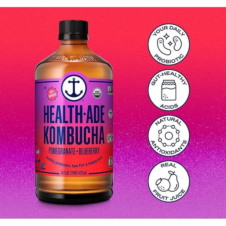 ダイエット・健康 KombuchaMana Health-Ade Blueberry Pomegranate Kombucha 16 oz with Probiotics