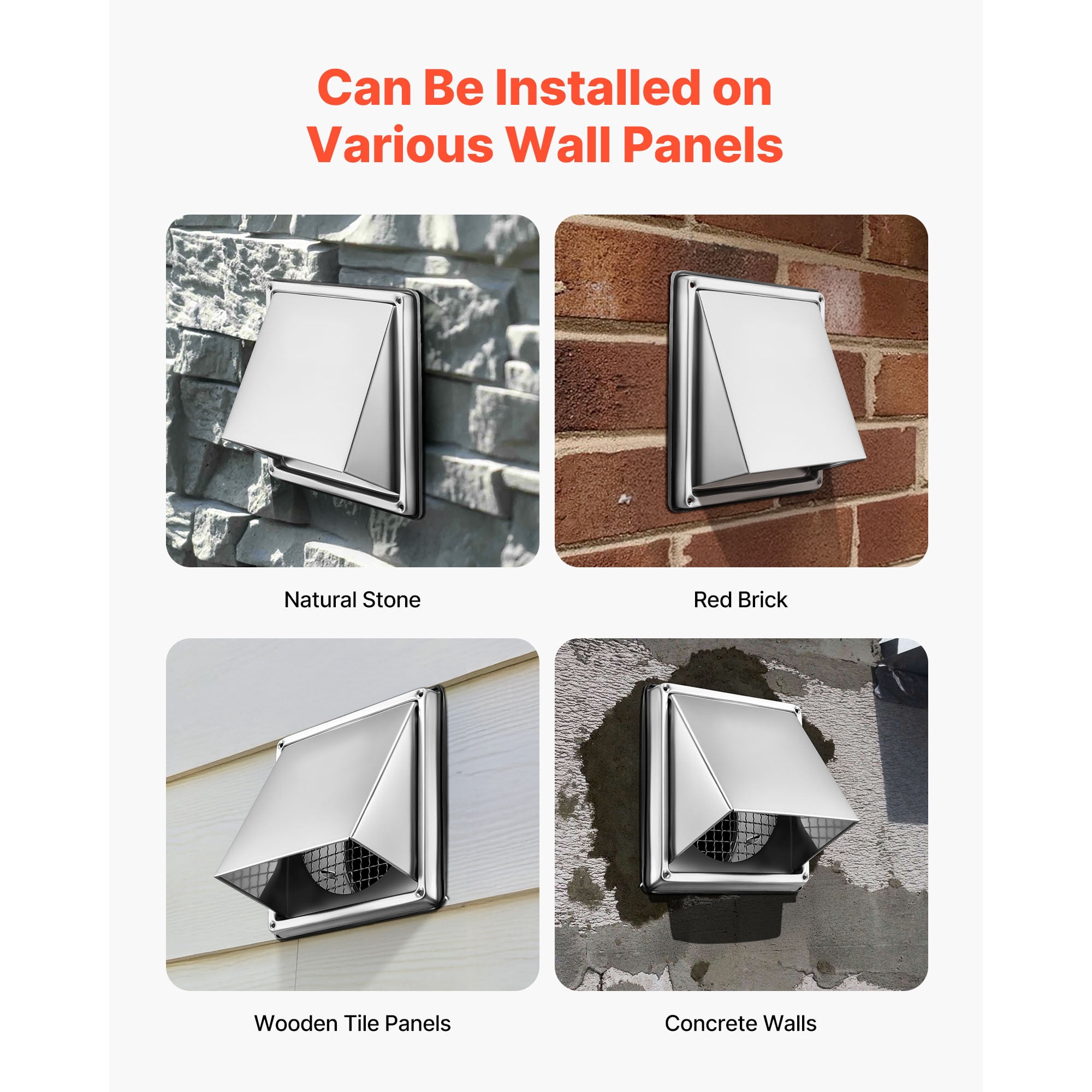 KFFKFF 6-Inch Exterior Wall Vent Cover, Square Air Vent with Stainless Steel Construction and Built-In Protective Screen, Suitable for Home, Bathroom, Garage, Kitchen, and Basement (1 Pack, Silver)