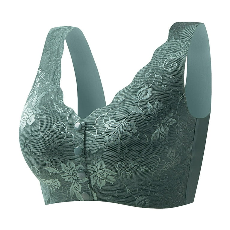 Sopiago Sexy Lingerie for Women Women Front Closure Wireless Compression  Everyday Bra Post Surgery Support with Adjustable Straps Back Smooth  Green,L